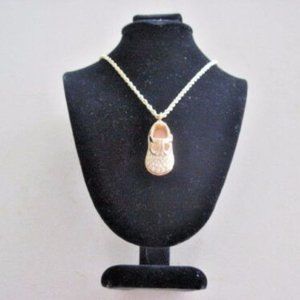 FLASH SALE Swarovski Swan Girls Child Shoe Necklace w/Crystals & Pink Enamel